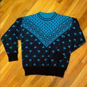 Vintage 90s IMPERIAL Blue & Black Geometric Aztec Pattern Knitwear Sweater